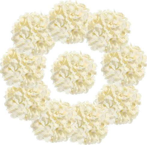 10PCS Silk Hydrangea Heads with Stems, Artificial Flowers for Wedding Party Home Decor, Champagne