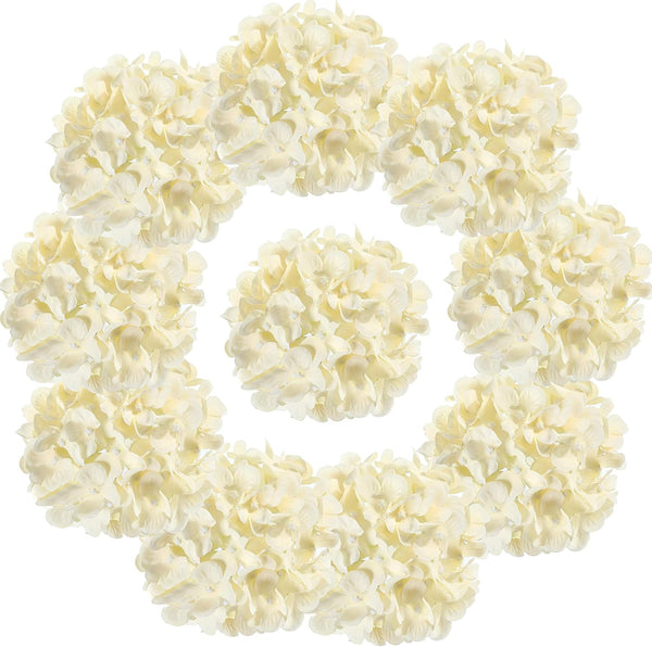 10PCS Silk Hydrangea Heads with Stems, Artificial Flowers for Wedding Party Home Decor, Champagne