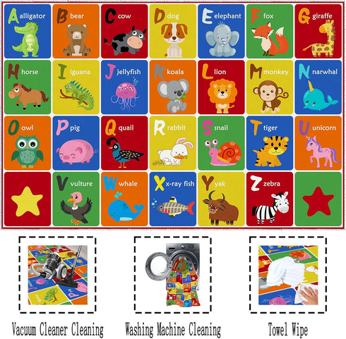 SXYLPP Classroom(47x71in) ABC Alphabet Animal Rug, Educational Letter Learning Game Playmat for Kids, Crawl Floor Mat
