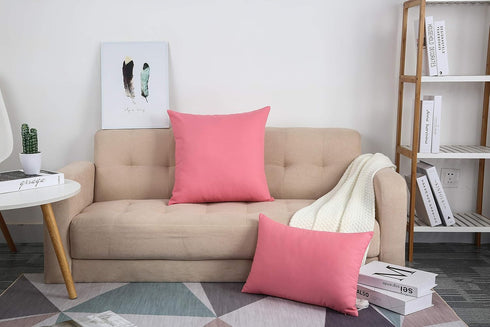 TangDepot Handmade Decorative Solid 100% Cotton Canvas Throw Pillow Covers - 2 Pieces, 16"x16", Pink