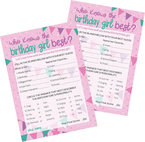 DISTINCTIVS 5x7 Birthday Girl Best Cards, 10 Count - Sleepover Games, How Well Do You Know Her