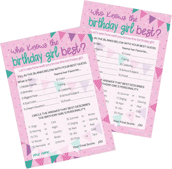 DISTINCTIVS 5x7 Birthday Girl Best Cards, 10 Count - Sleepover Games, How Well Do You Know Her