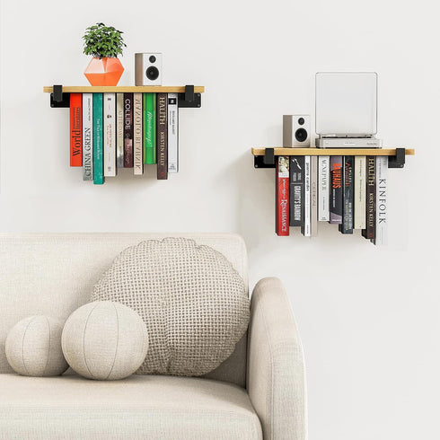 NANATI 2 Set (16.5L8.7W1.5H) of Floating Bookshelf, Pine Wood Invisible Bookshelf, Hanging Bookshelves for Wall, Unique
