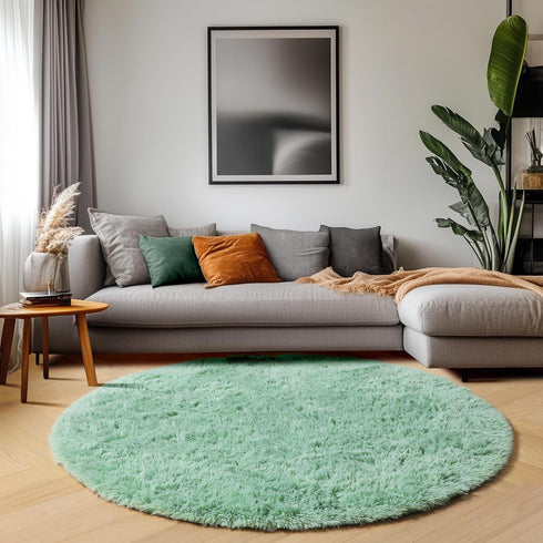 4ft, ONASAR Sage Green Round Area Rug Fluffy Soft Bedroom Circle Rugs for Kids Girls Boys Teen Dorm Room, Cute Furry