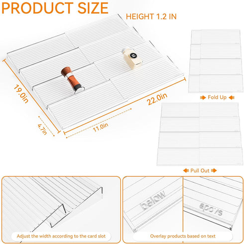 Yieach 8 Pack 11" 22" Adjustable In Drawer Spice Organizer - Expandable From to - Clear Acrylic Seasoning Organizer