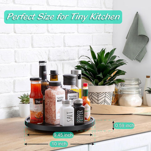 Black 10" Lazy Susan Turntable Organizer for Cabinet, Wooden Tray for Dining, Pantry, Kitchen, Bathroom Decor