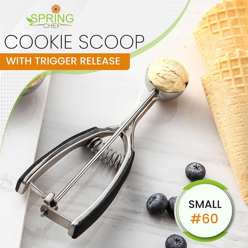 Spring Chef Small 1 Tablespoon Stainless Steel Cookie Scoop for Baking - #60 Cookie Dough Scoop with Trigger Release -