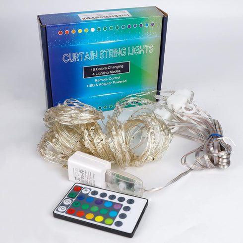300 16 4 HOME LIGHTING Window Curtain String Lights, LED RGB Colors Changing Fairy Lights, Modes with Remote, USB