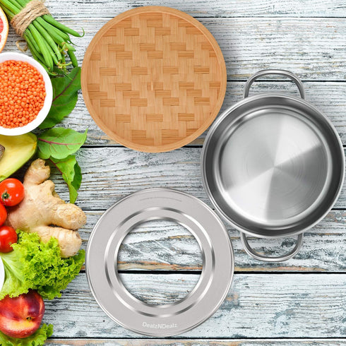 Bamboo Steamer Ring Adapter for 8" to 13" Bamboo Steamer Basket, Stainless Steel Steaming Ring for Dumplings and Veggies