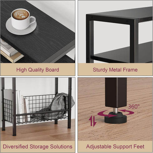 3 DIY Narrow Side Table, Tier End Table with Various Storage Basket, Slim Sofa Side Table for Small Spaces, Skinny