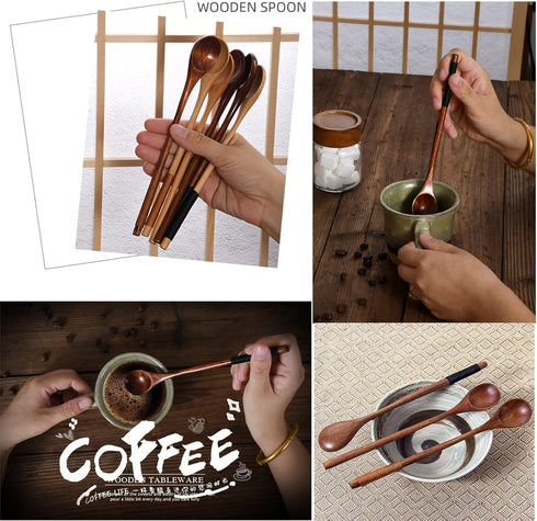 Wooden Spoons for Cooking: Long Handle Mixing, Stirring, Seasoning Spoons for Baking, Set of 6