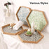 14.5"12.8") Hexagon Rattan Tray with Mother of Pearl Inlay, Rattan Serving Tray for Coffee, Bread, Fruits, Snacks