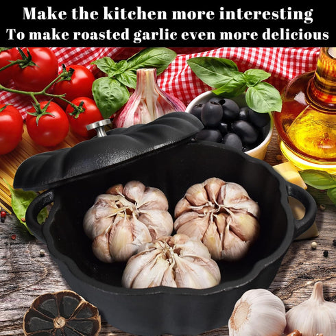 Cast Iron Garlic Roaster for Kitchen Grill Oven, Indoor or Outdoor BBQ Grill Garlic Tools, Garlic Baker