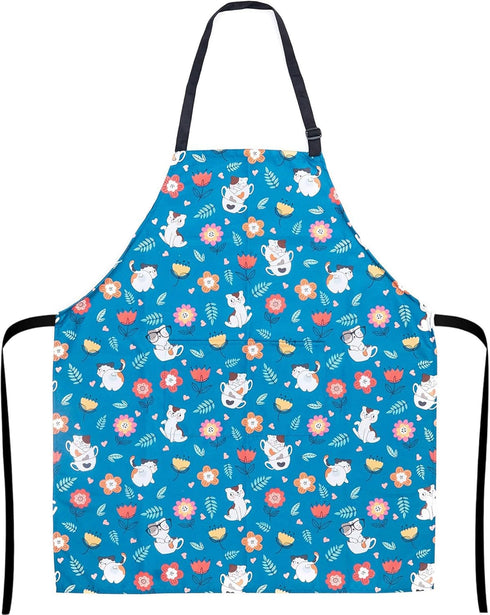 KOPY Cat Apron for Women - Cute Waterproof Apron with Pockets for Kitchen, Cooking, Grooming, Gardening, Colorful Fun