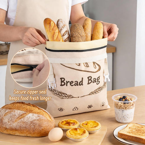 Lemoobolsa 2-Pack 16.5 13 inch Reusable Beeswax Bread Bags for Sourdough & HomemadeBread with Zipper, x bread bags