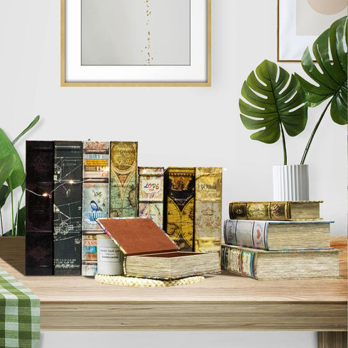 Decorative Book Box Set of 3, Faux Antique Trinket Keepsake Storage Box with Ancient World Map Pattern, Graduation Gift