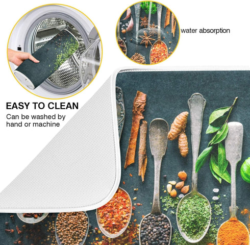 Cooking Herbs Spices Dish Drying Mat for Kitchen, 18 X 24 Inches Dry Dishes Pads Mats, Tableware Protector for
