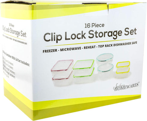 Southern Homewares 16-Piece Clip Lock Food Storage Container Set - Airtight, Microwave & Dishwasher Safe Kitchen Boxes