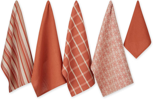 DII Assorted Woven Kitchen Set, 5 Piece - Dishtowel 18x28, Dishcloth 13x13, Spice