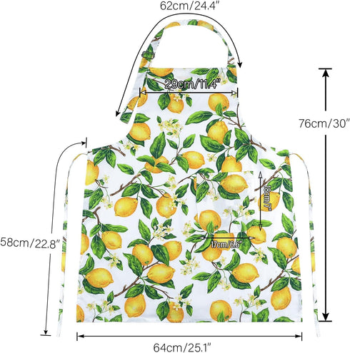 G2PLUS Thick Lemon Kitchen Apron with Pockets, Adjustable Cooking Apron for Baking, 30 x 25 inch