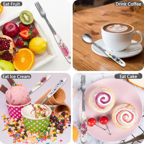 12 Pieces Forks and Spoons with Ceramic Handle, Stainless Steel Utensils Set for Home & Restaurant