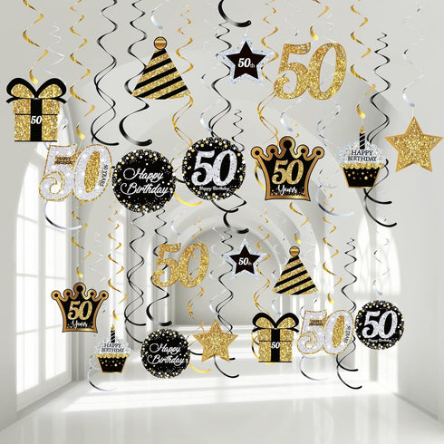 Blulu 50th Birthday Party Foil Hanging Swirls Decorations, 30 Pcs Glitter Celebration Cutouts