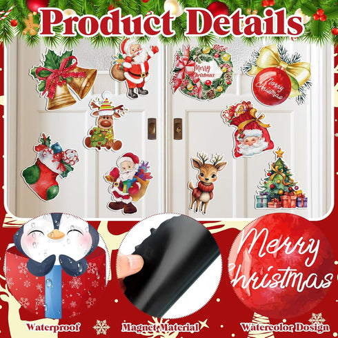 24 Pieces Christmas Refrigerator Magnets, Decorative Santa Claus Gnome Snowflake Stickers for Car, Fridge, Mailbox Decor