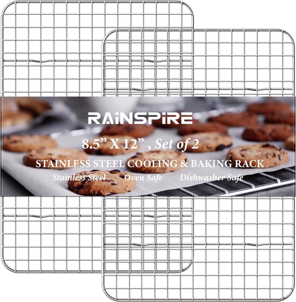 Cooling Rack Stainless Steel - Heavy Duty Baking Rack for Cooking, Fits Quarter Sheet Pan, 8.5" x 12", 2-Pack