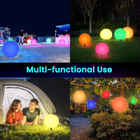 IP65 8-inch LOFTEK Solar Ball Lights with Ground Pile, RGB Colors Changing Floating Pool Ball Lights, Waterproof USB
