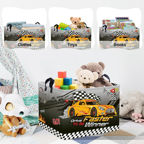 3D 40 30 30 cm Clastyle Sport Racing Car Boy Room Basket Racing Flag Monster Truck Toy Book Shelf Basket Large