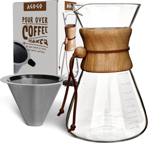 Pour Over Coffeemaker Set Classic Series, Slim Shape, 10 Cup Filter