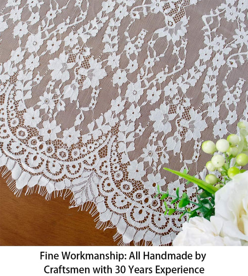 ShinyBeauty 30x120-Inch White Lace Table Runner, Vintage Lace Table Cover, Rustic Floral Embroidered Table Linen