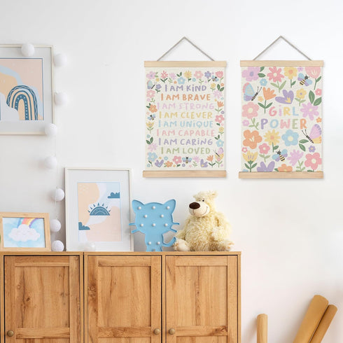 URLLUAE 12x16 Inch Set 2 Girls Room Wall Decor, Nursery Colorful Flower Girly Wall Art With Wooden Poster Hanger
