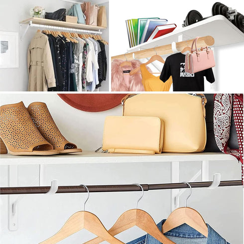 4 Pack Heavy Duty Closet Rod Brackets Holder, 11 x 11 x 1 Inch White Closet Rod Support Bracket
