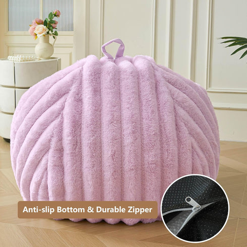 MEGO Kids Fluffy Faux Rabbit Fur Bean Bag Chair Cover(No Filler), Light Purple Plush Striped Stuffed Animal Storage