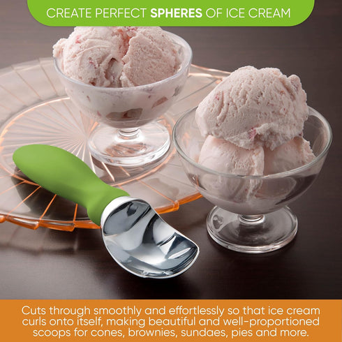 Spring Chef Green Heavy Duty Ice Cream Scoop, Non-Slip Handle, Professional Metal Kitchen Tool