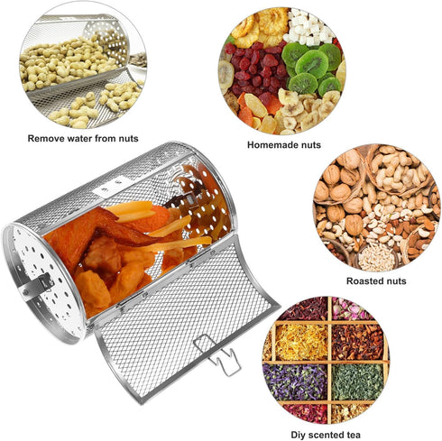 360 Degree Heating Air Fryer Oven Basket, Stainless Steel Rotisserie Cages for Baking Nuts, Coffee Beans, BBQ Roaster