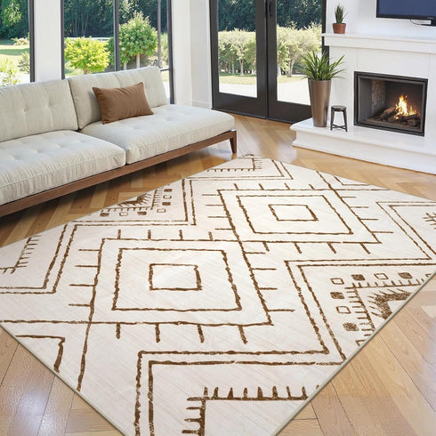 5x7 LIVEBOX Western Area Rug, Beige Washable Rugs for Living Room Bedroom, Non Slip Moroccan Tribal Rug Low Pile