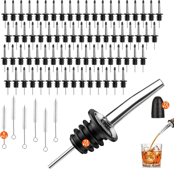 72 PACK Femilkt Liquor Pour Spout With Dust Caps,Stainless Steel Pourers Spouts