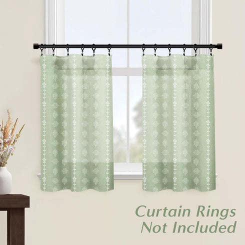 Bathroom Window Curtain Short, Eucalyptus Decor Vine Botanical Boho Sheer Sage Green Patterned RV Curtains, 36 Inch