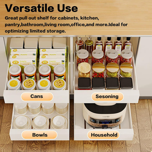 Pull Out Cabinet Organizer Adhesive, 12'' W x 16.9"D x 3.1'' H Heavy Duty Carbon Slide Out Pantry Shelves for Kitchen