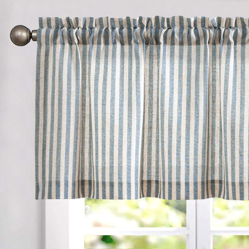 Vangao 16 Inch Kitchen Valance Linen Stripe Short Curtain, Farmhouse Country Rustic Light Filtering Topper