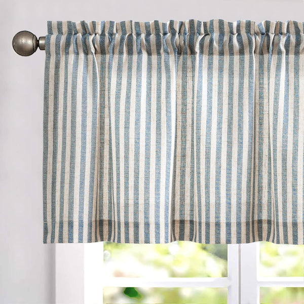 Vangao 16 Inch Kitchen Valance Linen Stripe Short Curtain, Farmhouse Country Rustic Light Filtering Topper