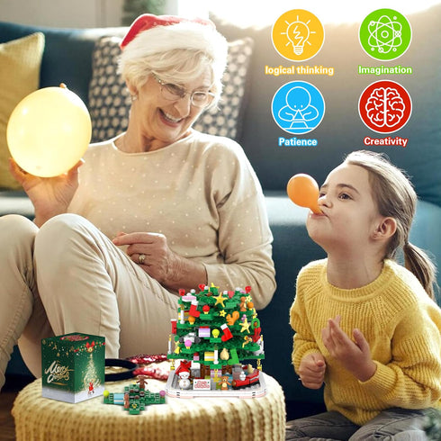 Advent Calendar 2024 - Christmas Tree Building Toy Set with LED Light, 1102 Pieces