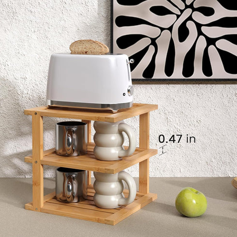 2 Pack Shelf,3 Bamboo Corner Tier Kitchen Cabinet Organizer for Plates and Dishes,Pantry Storage and Spice RackNatural