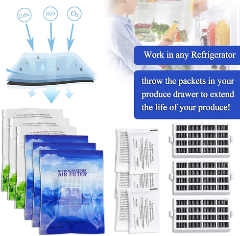 AMI PARTS W10311524 Air Filter & W10346771A Produce Preserver Replacement Compatible with Refrigerator (pack of 3 each)