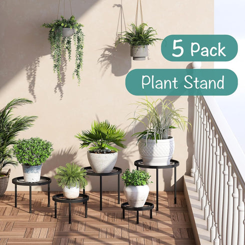 5-Pack viewcare Black Plant Stands for Indoor, Metal Plant Stand, Heavy Duty Plant Pot Shelf for Multiple Plant