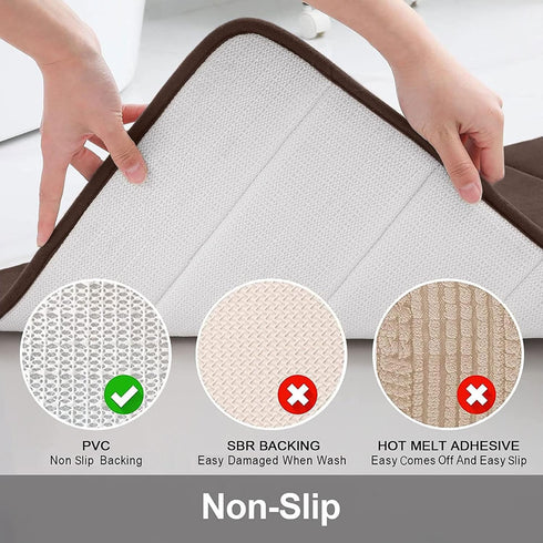 Buganda Bathroom Rug and Mat Set, 2 Piece Memory Foam Bath Mat and U-Shaped Toilet Rug, Soft Non Slip Absorbent