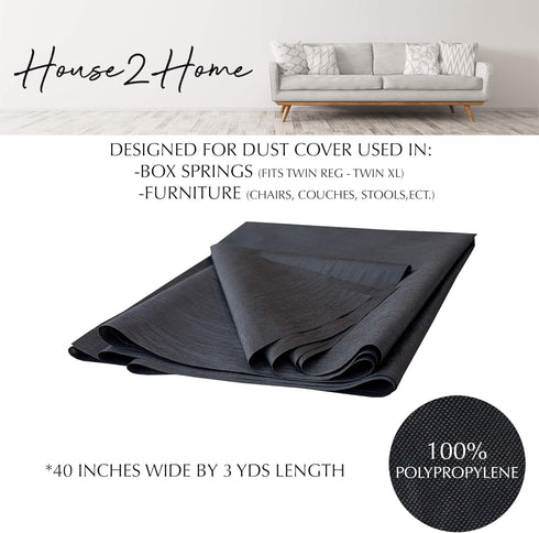 House2Home 40 Inch x 3 Yard Upholstery Black Cambric Dust Cover Fabric Replacement for Sofa Chair Furniture and Twin Box Spring Foundations, Conceals Springs and Webbing Inside Furniture by House2Home