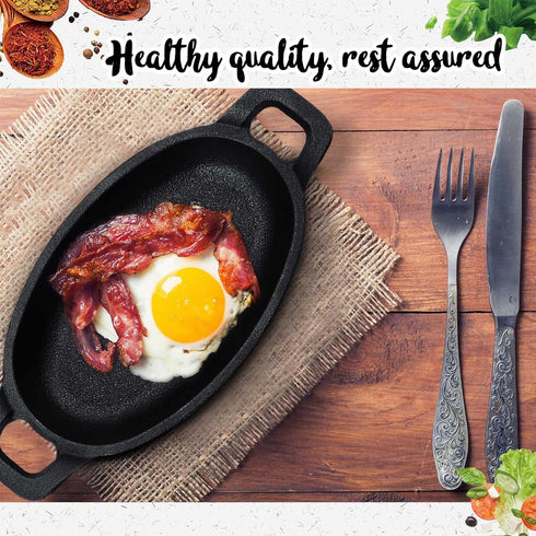 Uiifan Mini Cast Iron Skillet 1 Piece, 6 x 3.8'' Small Oval Skillet, 8 oz Single Serve Dish for Baking, Cooking,